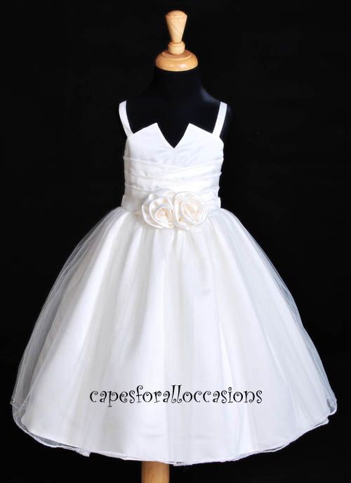 TEA LENGTH FLOWER GIRL DRESS IVORY SM MED 2 4 6 #827  