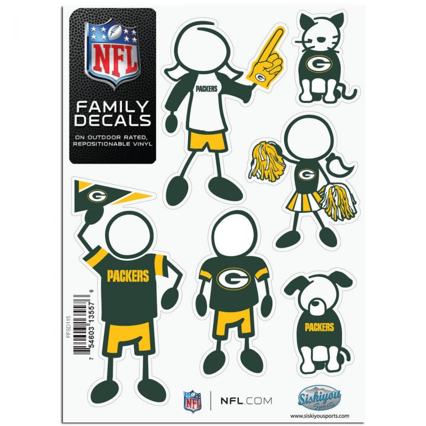 GREEN BAY PACKERS Logo NFL 6 Pack FAMILY 5 x 7 Car Decal Set Small 