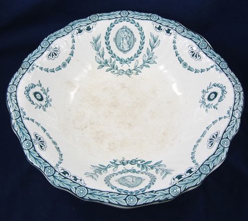 17 GREEN TRANSFERWARE WASH BASIN Bowl OLGA Pattern Greek Olive Leaf 