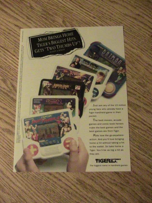 1993 TIGER ELECTRONIC VIDEO GAME ADVERTISEMENT HOME ALONE BATMAN SONIC 