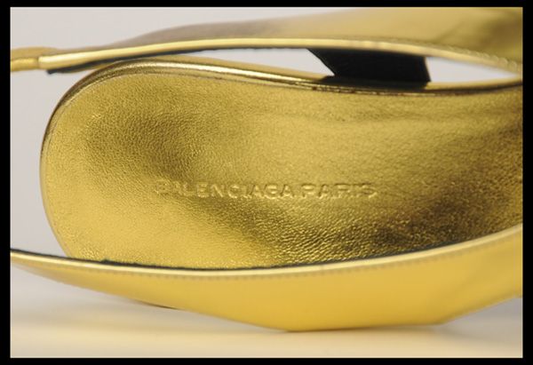 1,575 BALENCIAGA SHOES SANDALS ENAMEL GOLD LEATHER 38 /US 7.5  