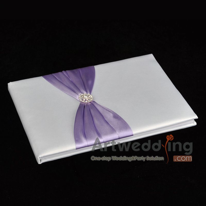 PROMOTION White and lilac Rhinestone Wedding Guest Book and Pen SET 