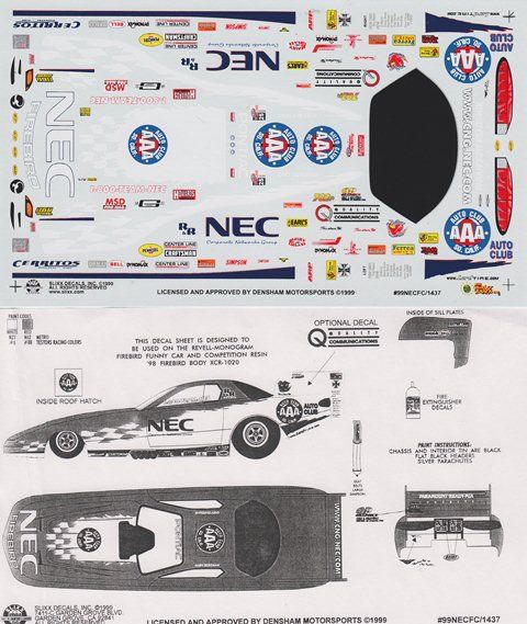   Densham NEC Communication MOPAR AAA NHRA Slixx Decals #1437  