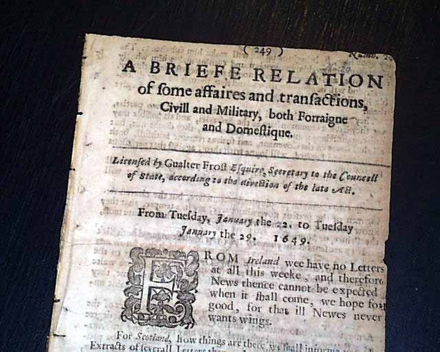 Rare 17th Century NEWSBOOK London 1649 Old UK Newspaper  