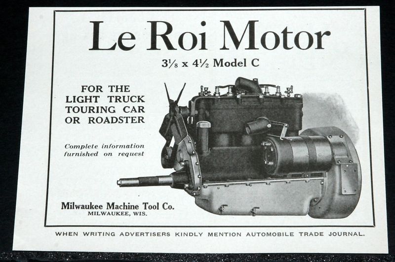 1916 OLD MAGAZINE PRINT AD, LE ROI MOTORS, TRUCK & TOURING CARS 