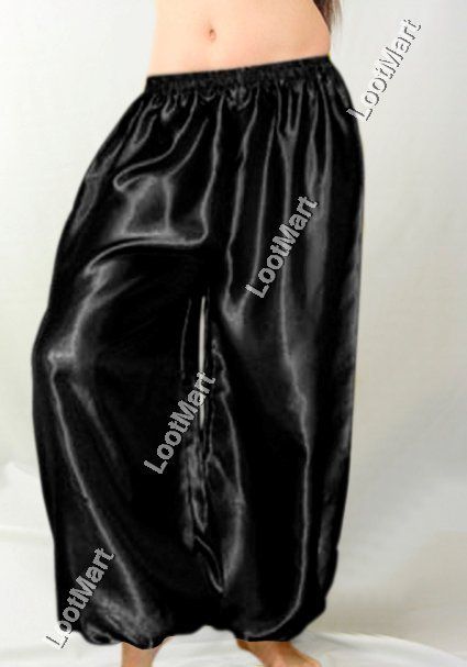 Belly Dance Black Satin Harem Yoga Pant Costume Tribal  