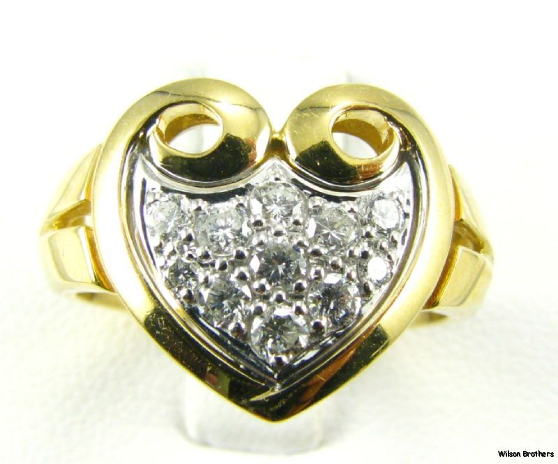   VS Diamond Heart Cocktail Ring   20k White & Yellow Gold French  