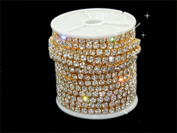   3MM Clear Crystal Rhinestone Trim Close Chain Golden 10 YARD  