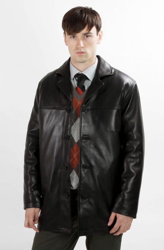 MENS PREMIUM BLACK LAMBSKIN LEATHER HIPSTER CAR COAT  