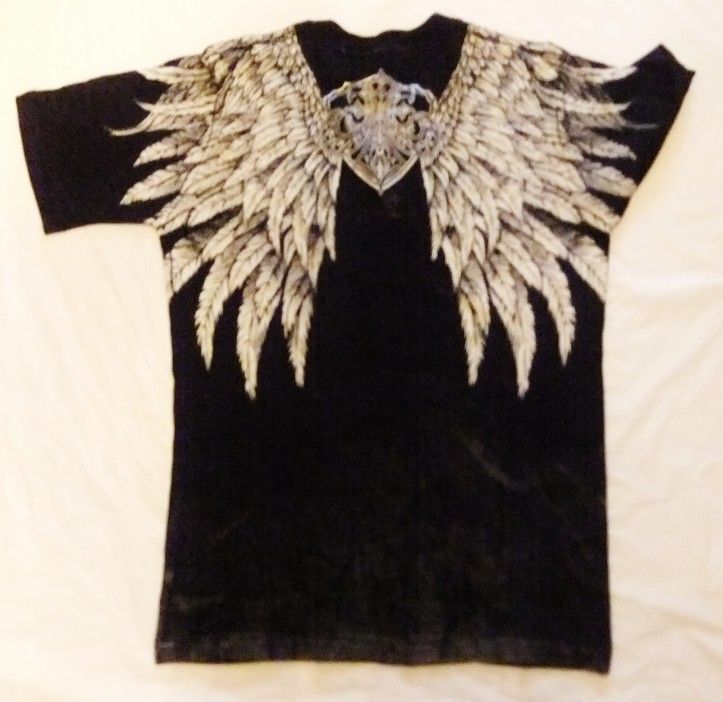 Mens Xzavier Unltd. T Shirt Distressed Wash Winged Royal Skulls 