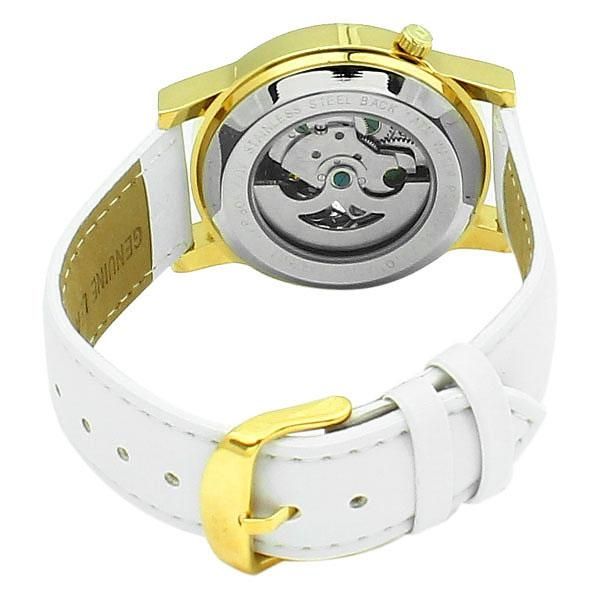 Akribos XXIV Open Heart Skeleton Automatic Gold Plated White Satin 