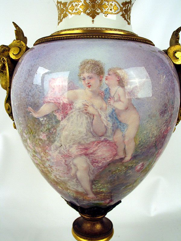 Huge Fabulous Quality Sevres Urn Cherub Handles Nouveau  