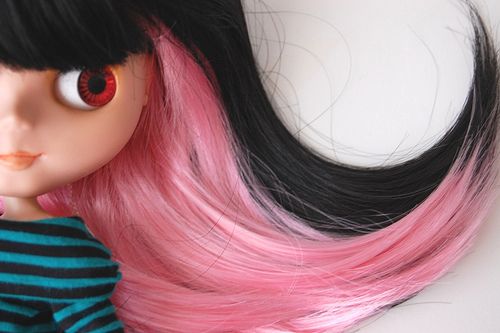 Black & Pink Punk Straight Hair Wig for 12 Blythe Doll  