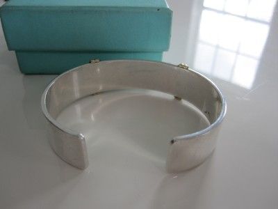 Vintage Tiffany & Co. Sterling Silver & 14k Gold Wide Cuff Bracelet 