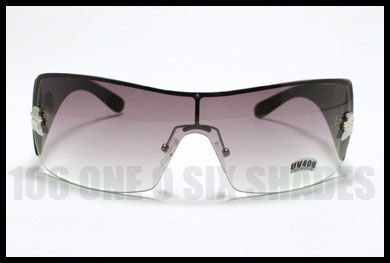 TATTOO Design Womens Shield Sunglasses Rimless BLACK with Smoke Lens