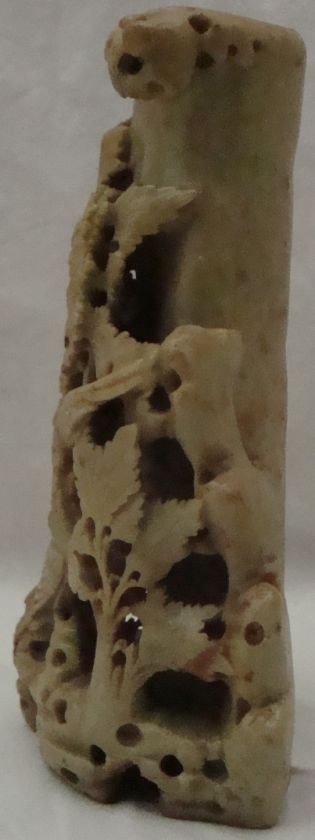 Hand Crafted Chinese Floral & Bird Tall Soapstone Vase  