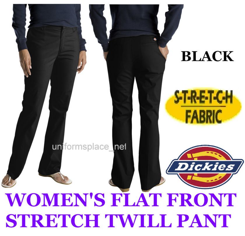 Women Ladies Dickies FLAT FRONT STRETCH WORK PANT BLACK  