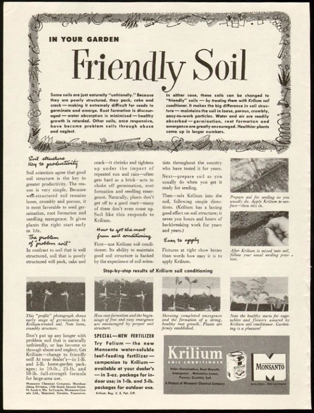 1953 Print Ad KRILIUM Monsanto Friendly Soil Garden  