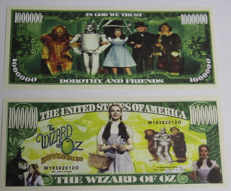 Wizard of Oz Lion Tin Man Toto Dorothy Scare Crow $bill  