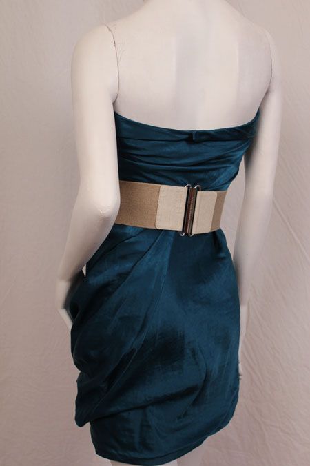 2295 Donna Karan Dress Runway Satin Teal 46 10 #0007EL  