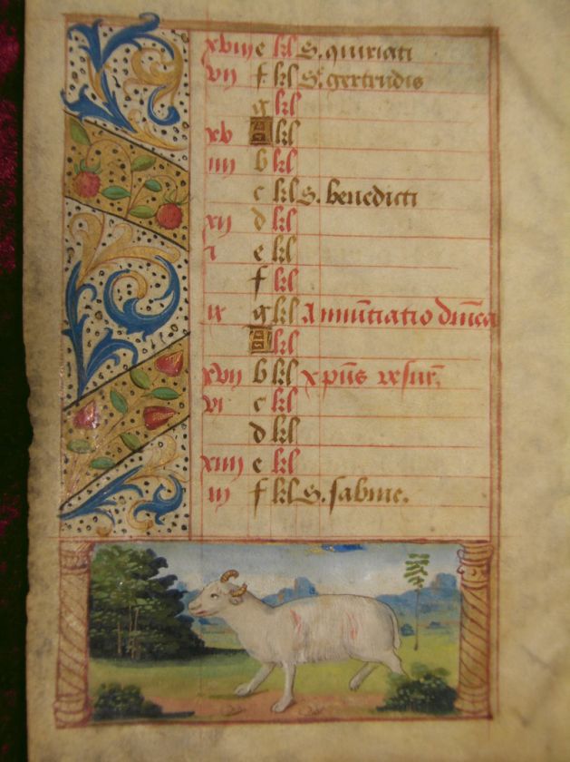 KALENDER MÄRZ 2 MINIATUR WIDDER STUNDENBUCH FRANKREICH 1480 #7S 