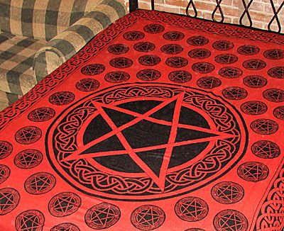 RED PENTACLES TAPESTRY ALTAR CLOTH 72 x 108  