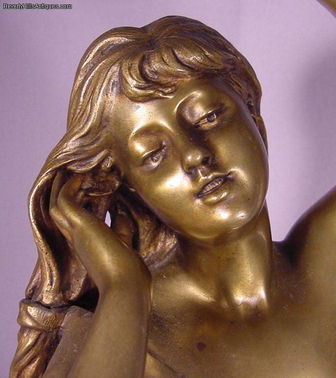 Antique Bronze Lady Sculpture Hippolyte Moreau  