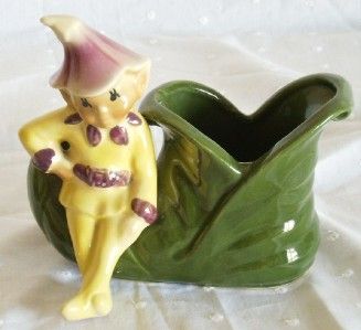 Vintage Shawnee USA 765 Pixie Elf Green Shoe Planter  