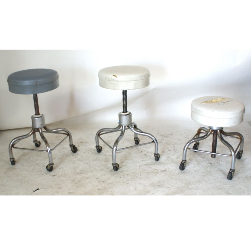 Vintage Pedigo Chrome Adjustable White Stool  