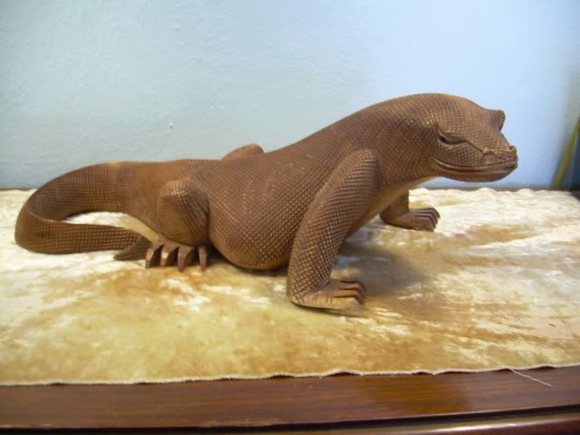 LARGE Komodo Dragon hardwood carved Monitor lizard ART fine sculpture 