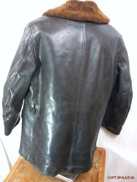 Vtg 20s 30s HorseHide Leather Shearling Shawl Collar BarnStormer 