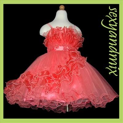 FD14 Unique Coral/Princess Flower GIRLS dress Size 6 7  