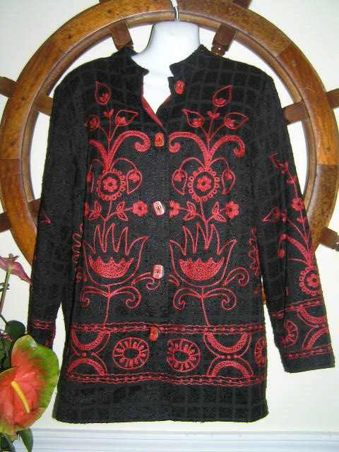 Indigo Moon M NEW Jacket RED Embroidered Embellished FREE USA SHIPPING 