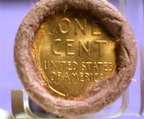 1945 P Wheat Lincoln Cents BLAZING RED ROLL.50¢ BANK(OS  