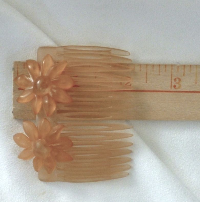 VINTAGE FRENCH FLORAL HAIR COMB SET SAND WASHED AMBER COLOR 2X 2.75 