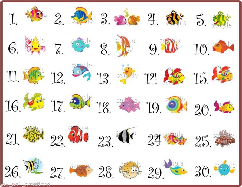 TROPICAL FISH NAIL ART DECALS•KIDS,TOE OR ADULT SIZE  