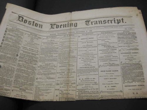 Old Newspaper Boston Evening Transcript 1863 Civil War  