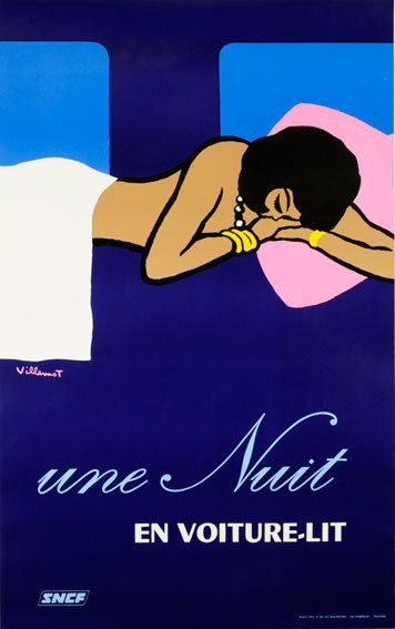 Bernard Villemot Une Nuit en Voiture Lits 1973 orig  