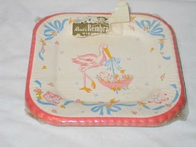 Vintage 1950s Stork & Baby Shower Cake Plates Reeds  