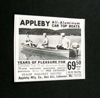 Appleby Aluminum fishing row car top Boat boats 1966 Ad  