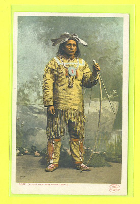 NATIVE AMERICAN INDIAN POSTCARD WABUNOSA OJIBWA BRAVE  