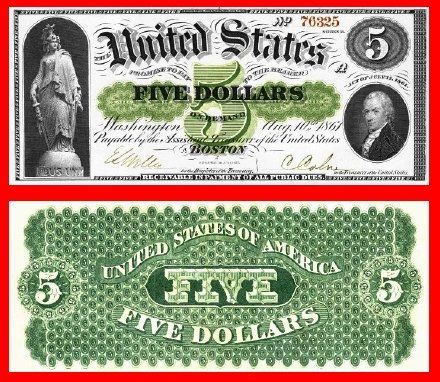 Replica $5 1861 Greenback US Paper Money Currency Copy  