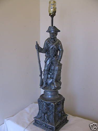 Antique pewter lamp colonial soldier with eagles USA.  