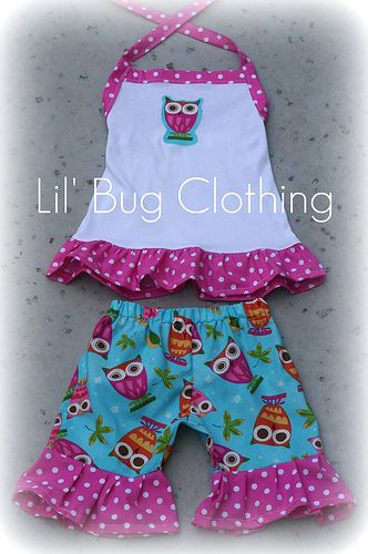 Custom Boutique Clothing Aqua Lil Owl Short Set  