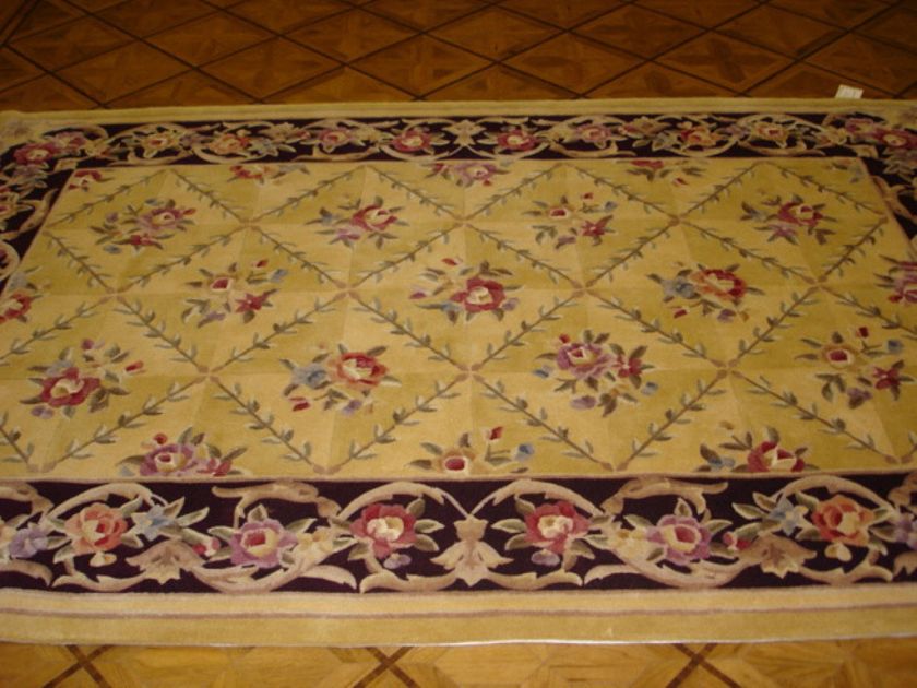   Gold Yellow Plush Hand Tufted Wool Decorative Floral Area Rug REDUCED