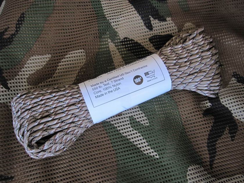 PARACORD Desert Camo 550LB Type III GI Plus 100ft USmad  