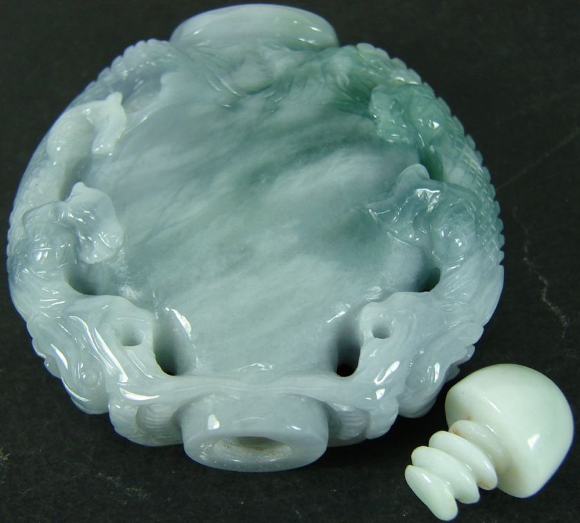 Beautiful Dragons Snuff Bottle Blueness Green Natural A Jade Jadeite S 