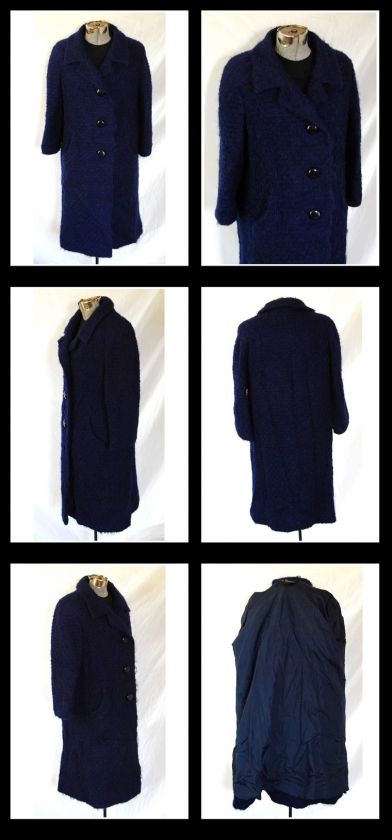 BEAUTIFUL Womens Vintage BLUE WOOL Tweed COAT JACKET  