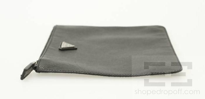 Prada Black Saffiano Leather Zip Pouch  