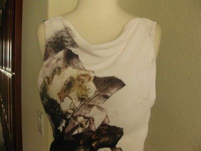   Lang Carrion Print Sleeveless Cowl Neck Panel Asymmetrical Dress $520